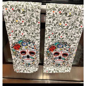 Halloween Kitchen Towels Skull Decor Holiday Party Decorations Decorative Floral